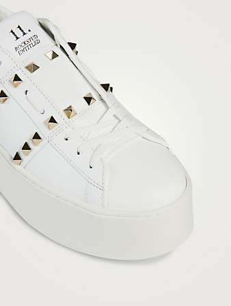 VALENTINO GARAVANI Rockstud Untitled Leather Flatform Sneakers  White