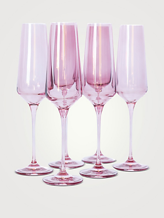 ESTELLE COLORED GLASS Set Of Six Coloured Glass Champagne Flutes Home Pink