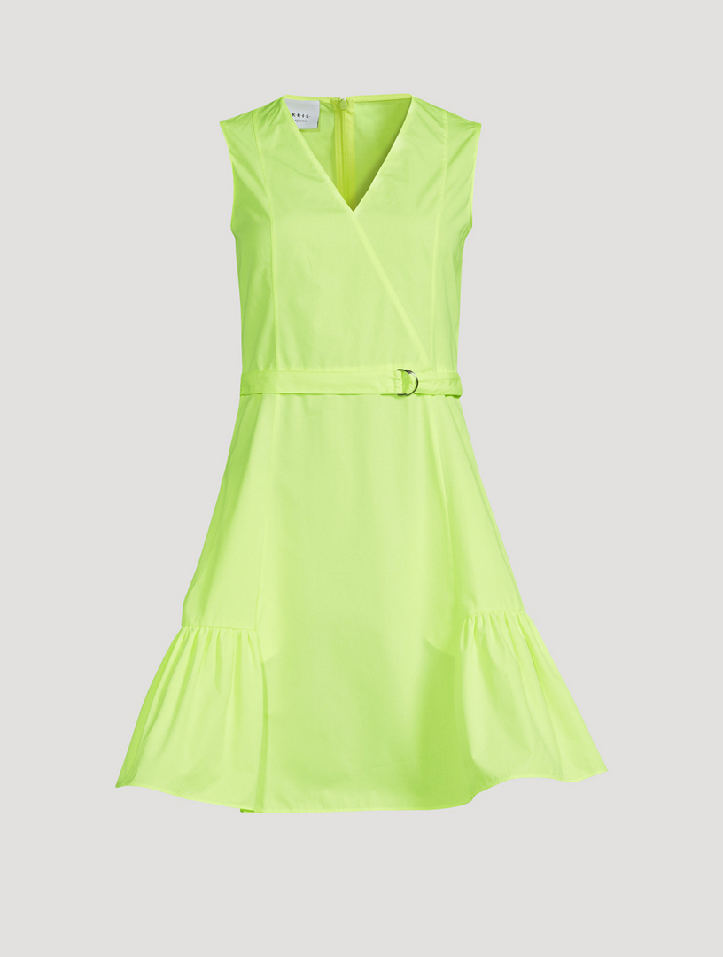 Robe enveloppante mi-longue en popeline de coton