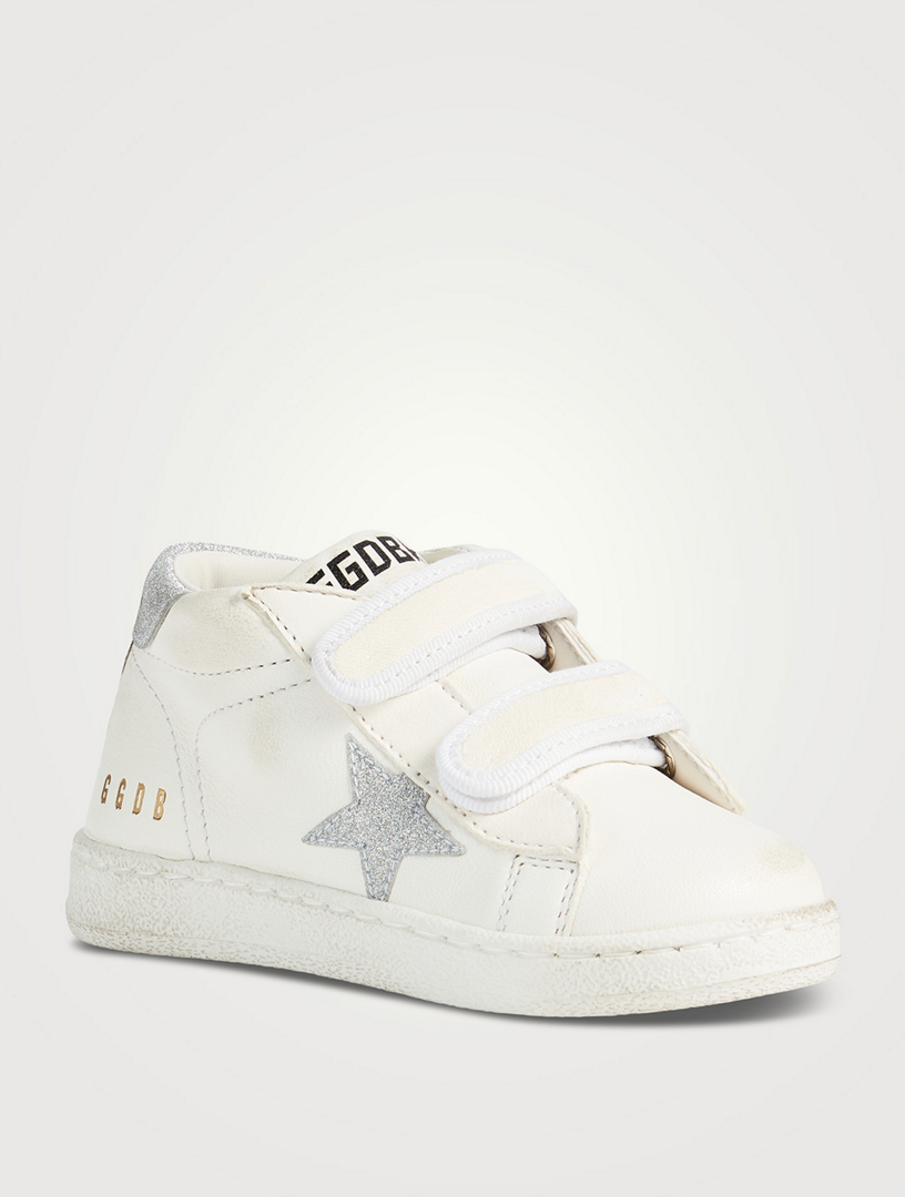 GOLDEN GOOSE Baby June Leather Sneakers With Glitter Star And Heel