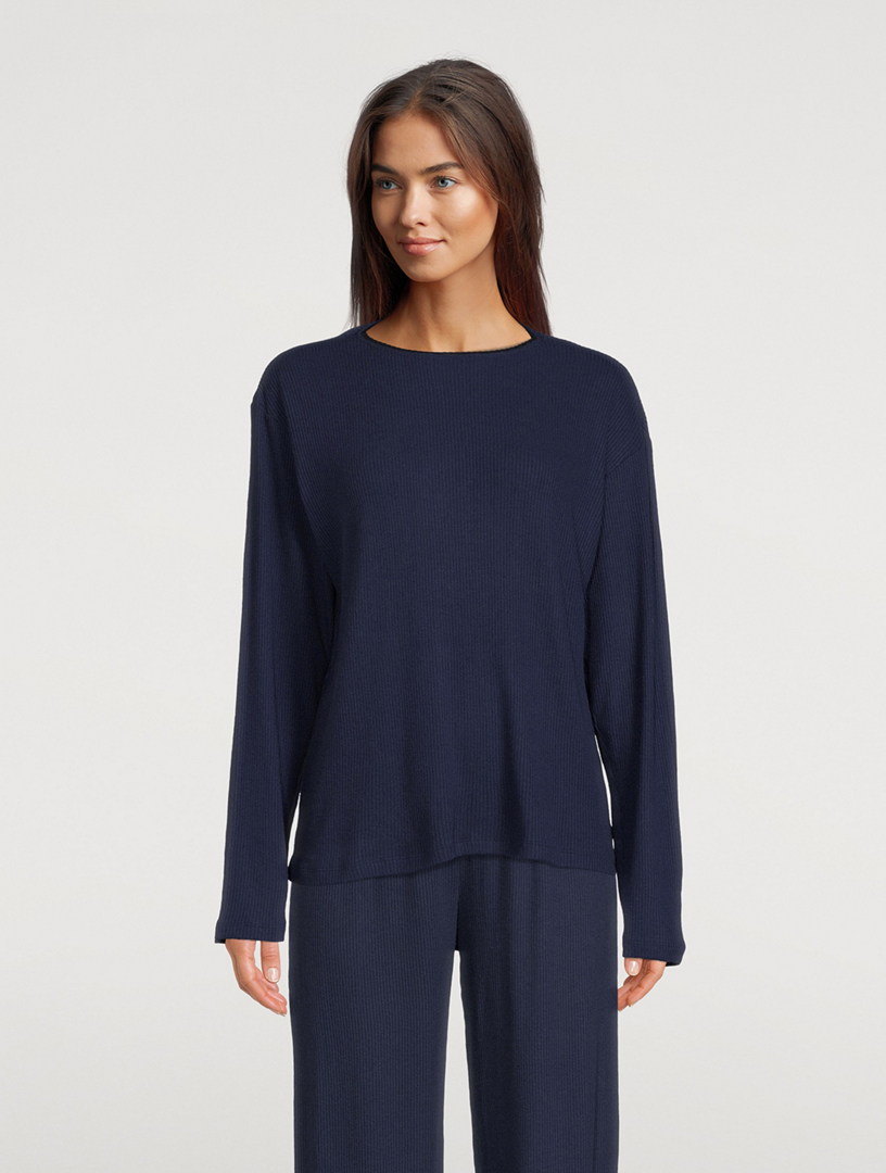 ANDINE Seraphina Ribbed Long-Sleeve T-Shirt  Blue