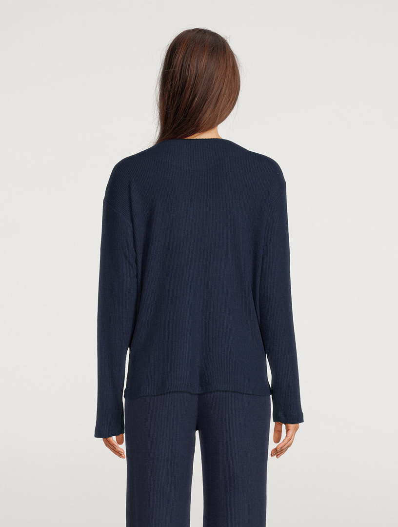 ANDINE Seraphina Ribbed Long-Sleeve T-Shirt  Blue