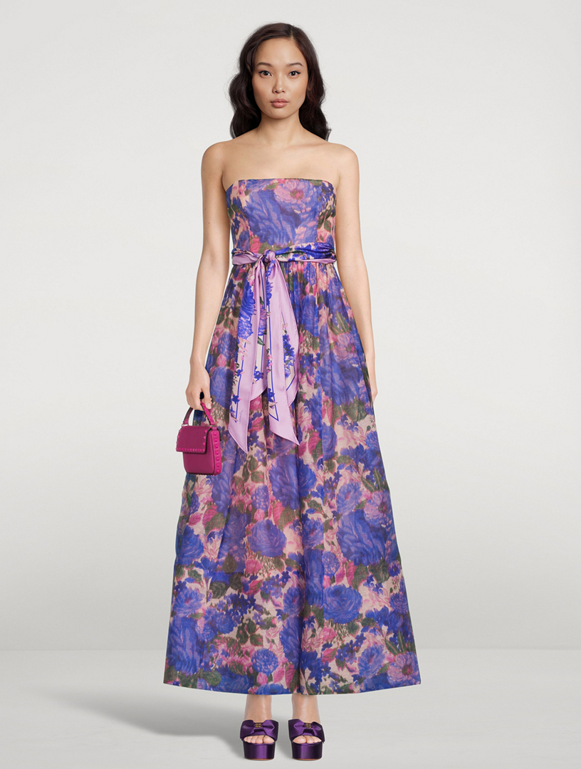 ZIMMERMANN High Tide Strapless Dress In Floral Print Women's Purple