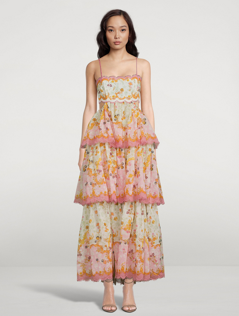 ZIMMERMANN Laurel Cut-Out Frill Midi Dress In Floral Print | Holt ...