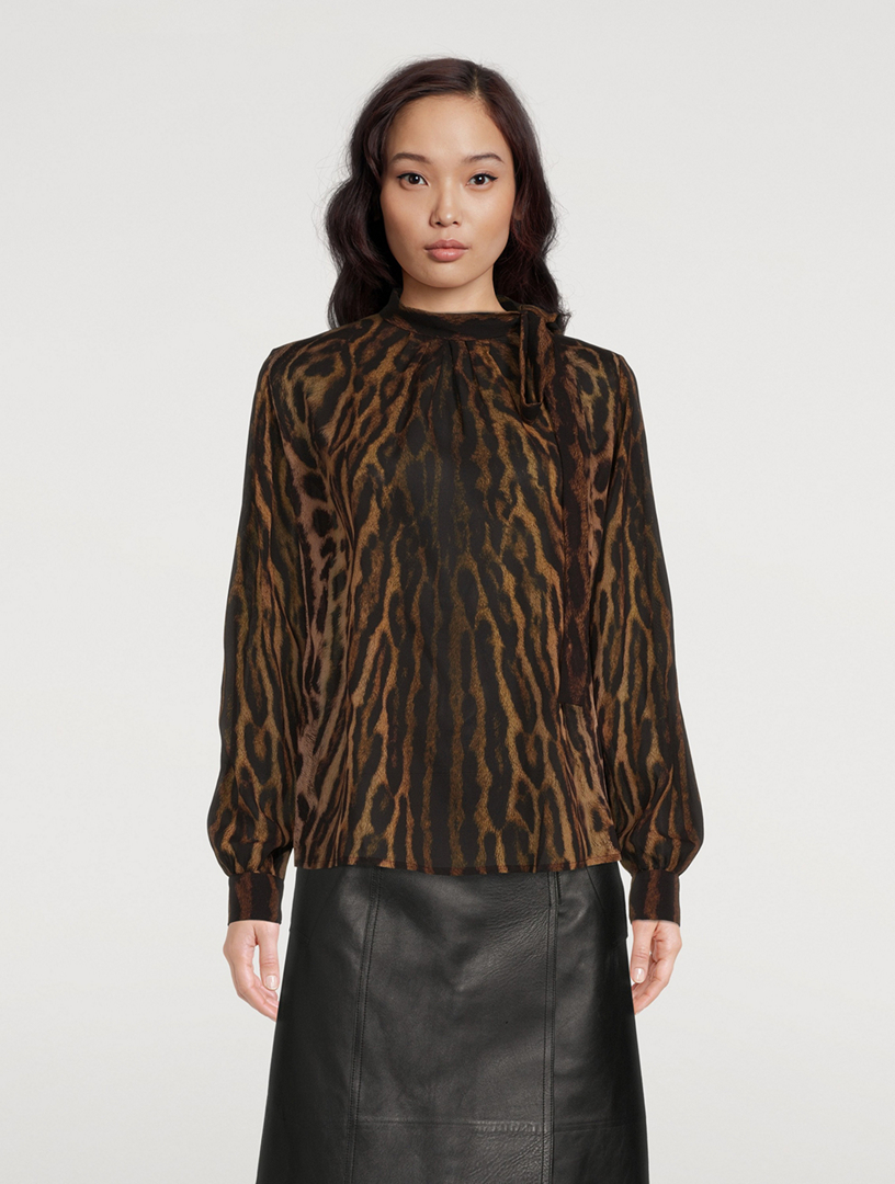 GIVENCHY Tie-Neck Blouse In Leopard Print | Holt Renfrew Canada