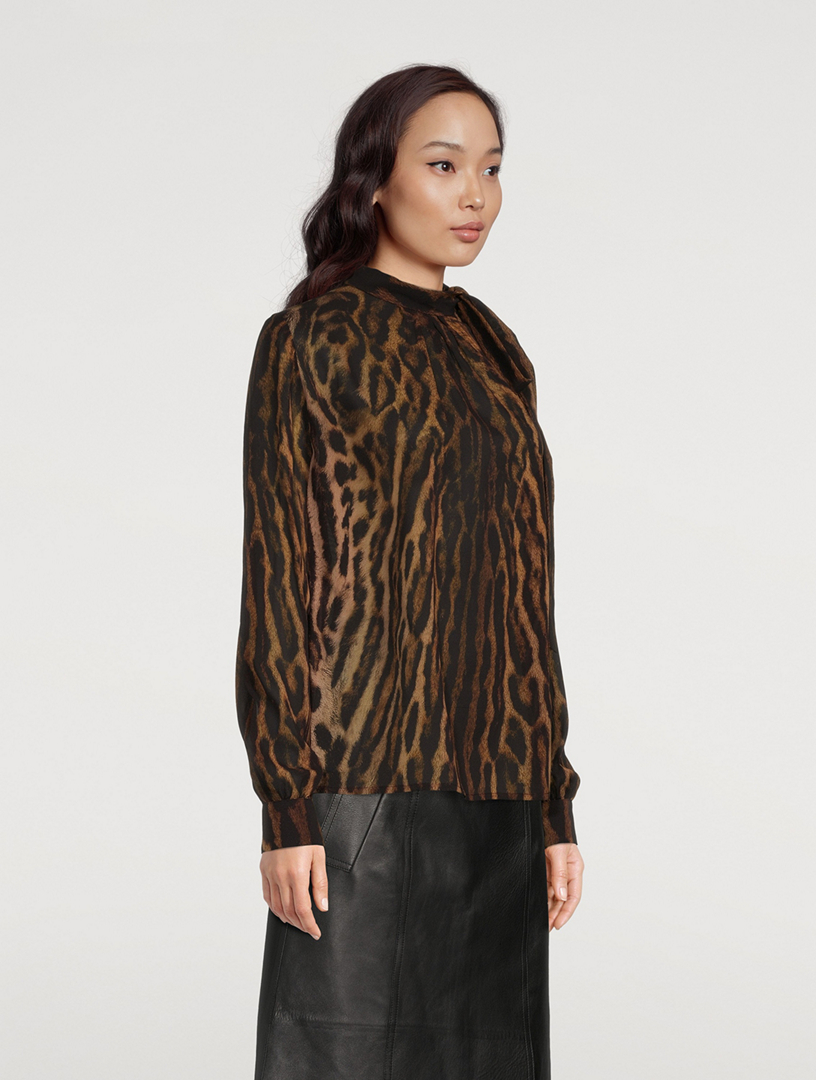 Tie-Neck Blouse In Leopard Print