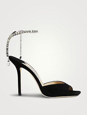 Saeda Suede Pumps With Crystal Ankle Strap