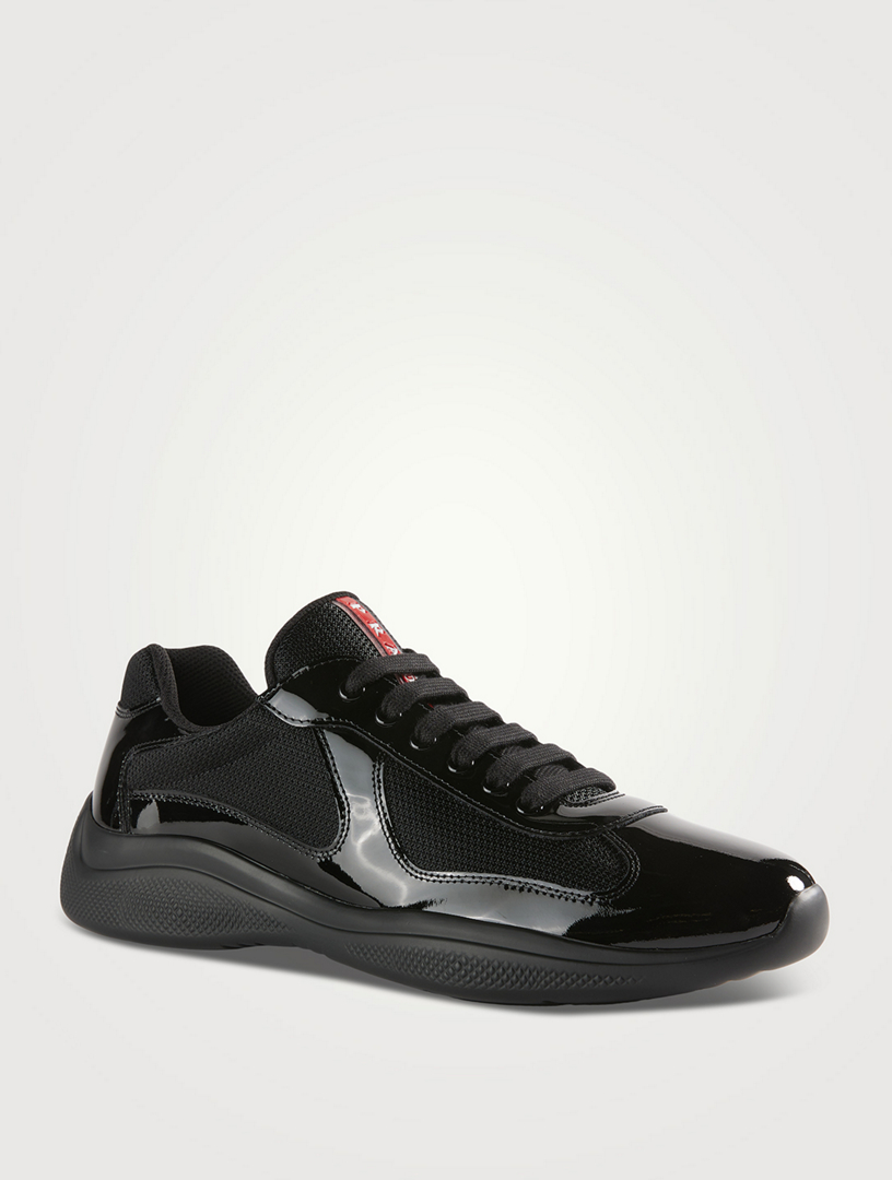 PRADA America's Cup Patent Leather And Mesh Sneakers | Holt Renfrew Canada