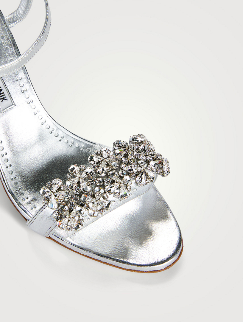 MANOLO BLAHNIK Finah Embellished Metallic Leather Sandals | Holt ...