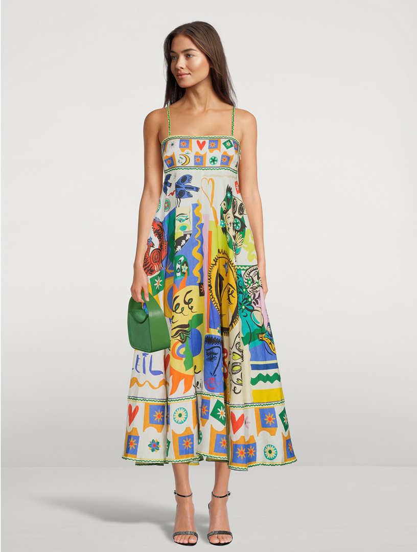 ALEMAIS Soleil Printed Linen Midi Dress | Holt Renfrew Canada