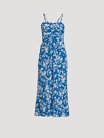 Laysan Lace-Front Silk Midi Dress In Floral Print