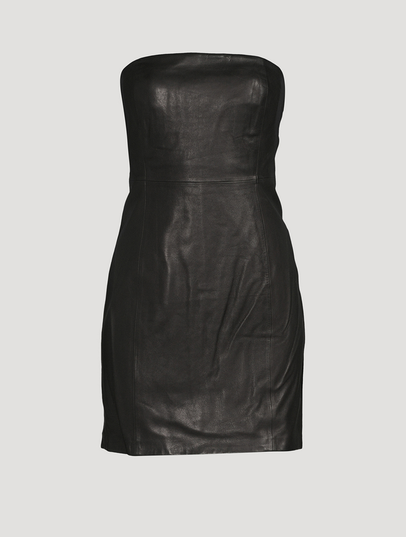 THEORY Strapless Leather Mini Dress | Holt Renfrew Canada