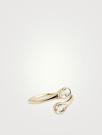 14K Gold White Quartz Double Pear Ring