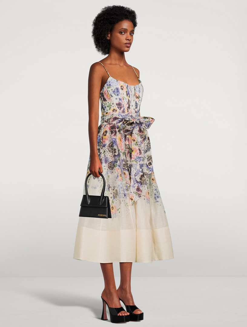 ZIMMERMANN Tama Corset Midi Dress In Floral Print | Holt Renfrew Canada