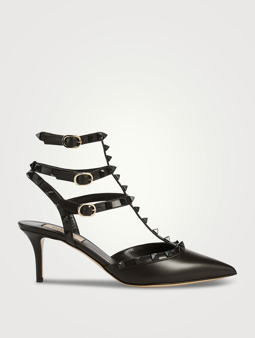 Rockstud Leather Ankle-Strap Pumps