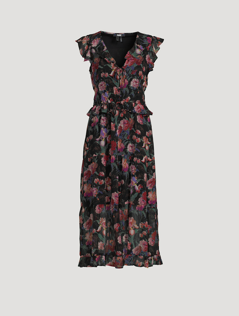 PAIGE Paradis Silk Midi Dress In Floral Print | Holt Renfrew Canada