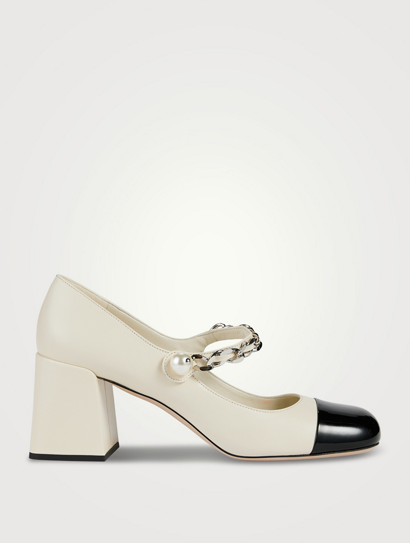 MIU MIU Leather Mary Jane Pumps With Pearl Chain Strap | Holt Renfrew Canada