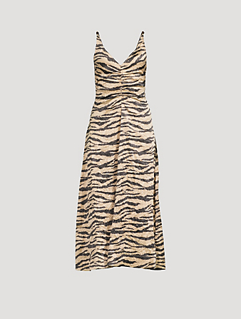 Crinkled Satin Maxi Dress In Zebra Print