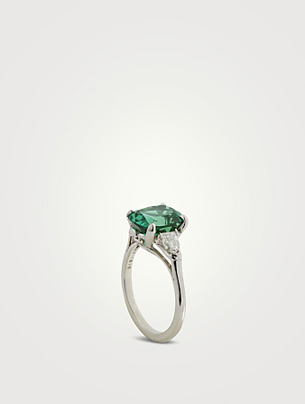 OSCAR HEYMAN Platinum Lagoon Tourmaline Ring With Diamonds  Green