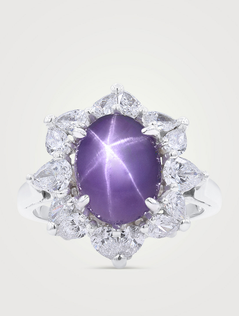 OSCAR HEYMAN Platinum Purple Star Sapphire Ring With Diamonds  Purple