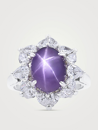 Platinum Purple Star Sapphire Ring With Diamonds