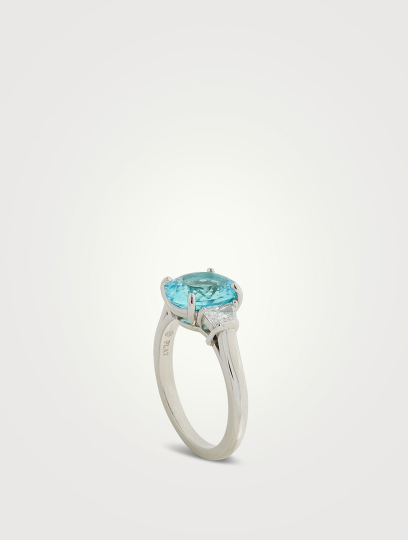 OSCAR HEYMAN Platinum Paraiba Tourmaline Ring With Diamonds  Blue