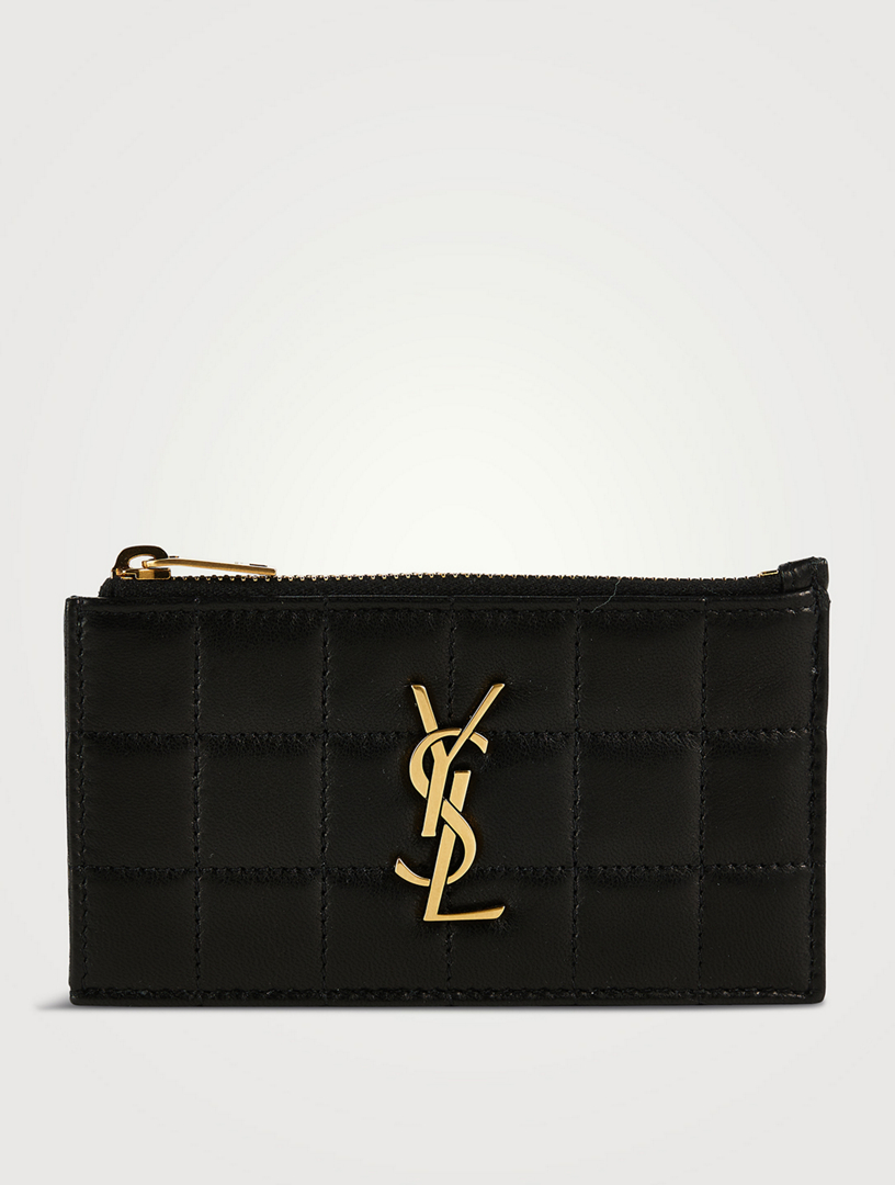 Saint Laurent Monogram Fragments Zippered Card Case - Neutrals