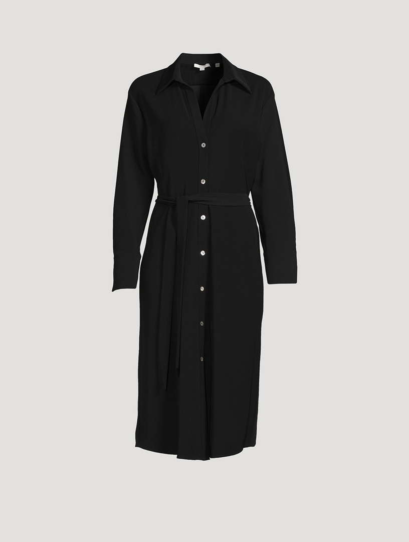 Long-Sleeve Belted Midi Shirt Dress