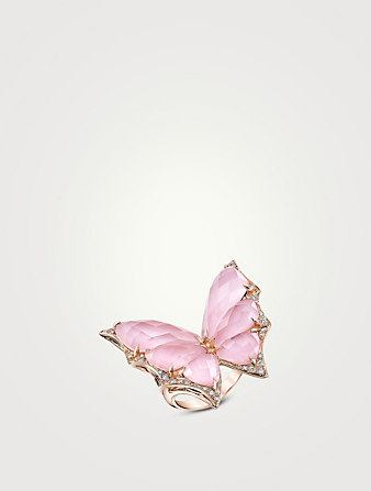 Fly By Night 18K Rose Gold Ring With Quartz, Pink Opal And Diamonds