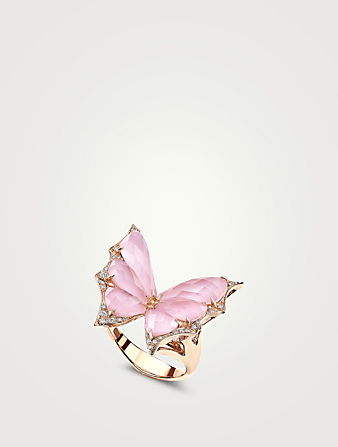 Fly By Night 18K Rose Gold Fly By Night Small Ring With Quartz, Pink Opal And Diamonds