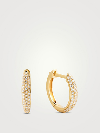 Mini 14K Gold Dome Huggie Hoop Earrings With Diamonds