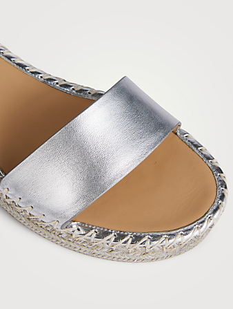 VALENTINO GARAVANI Rockstud Metallic Leather Espadrille Wedge Sandals  Metallic