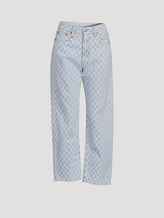 Cropped Boyfriend Jeans In Checkerboard Print