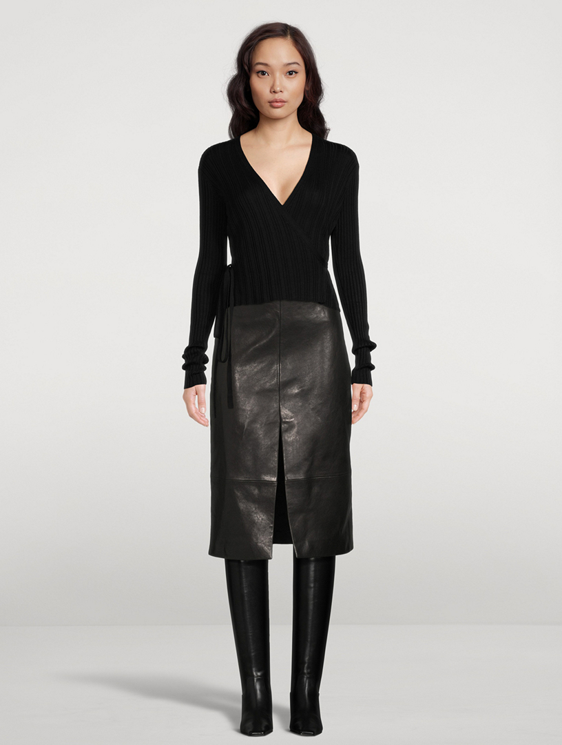 Khaite Fraser Leather Midi Skirt