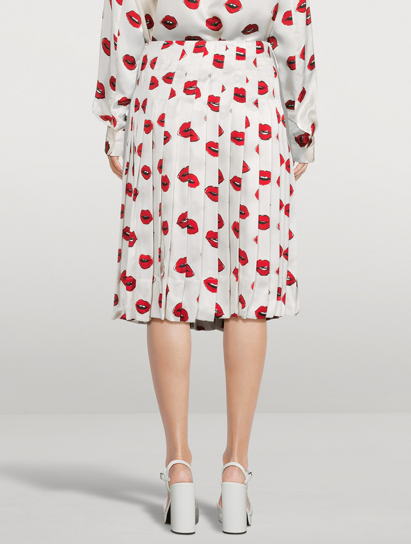 The Tudi Pleated Midi Skirt Lip Print