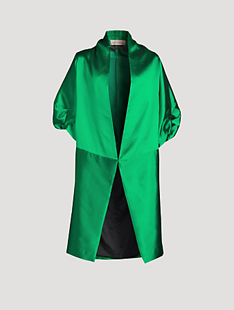Marina Silk Wool Puff-Sleeve Coat