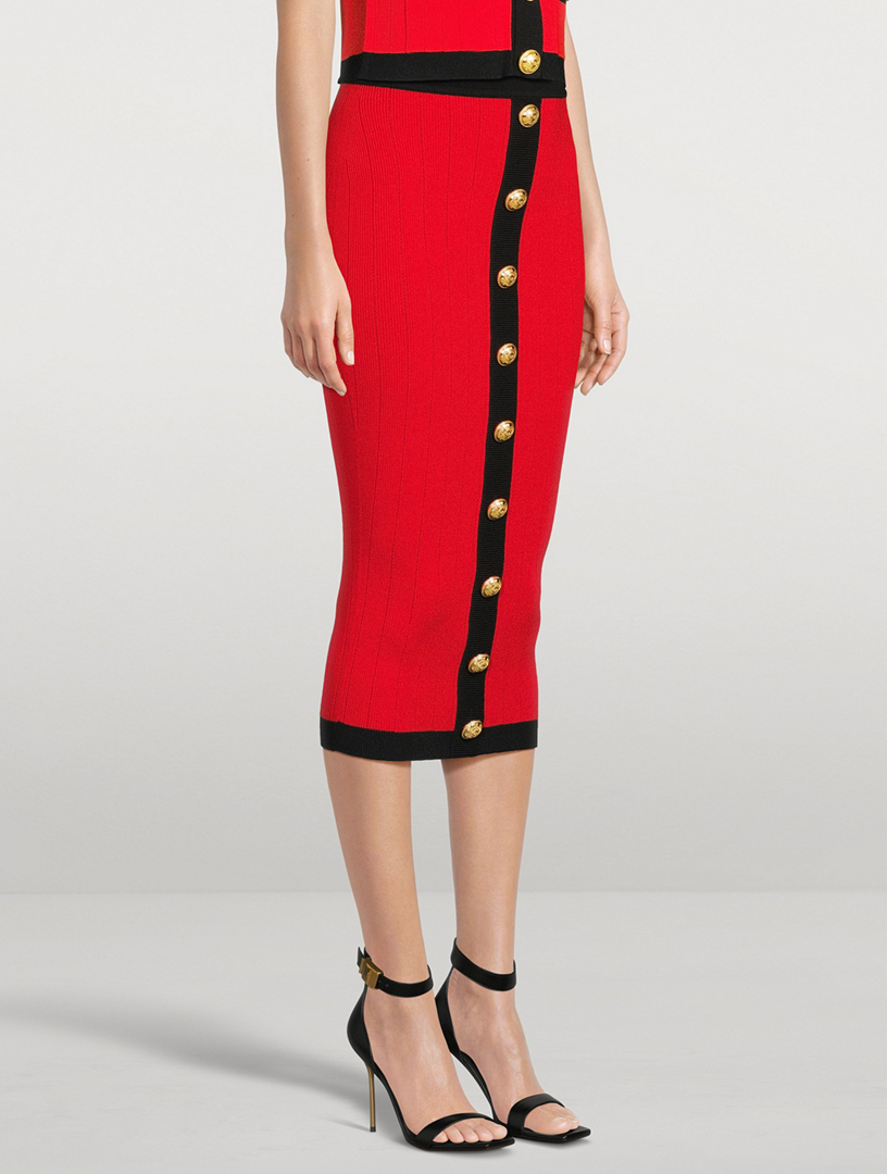 BALMAIN Knit Midi Skirt  Red