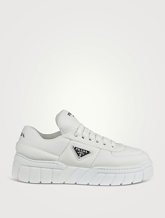 PRADA Padded Leather Platform Sneakers  White