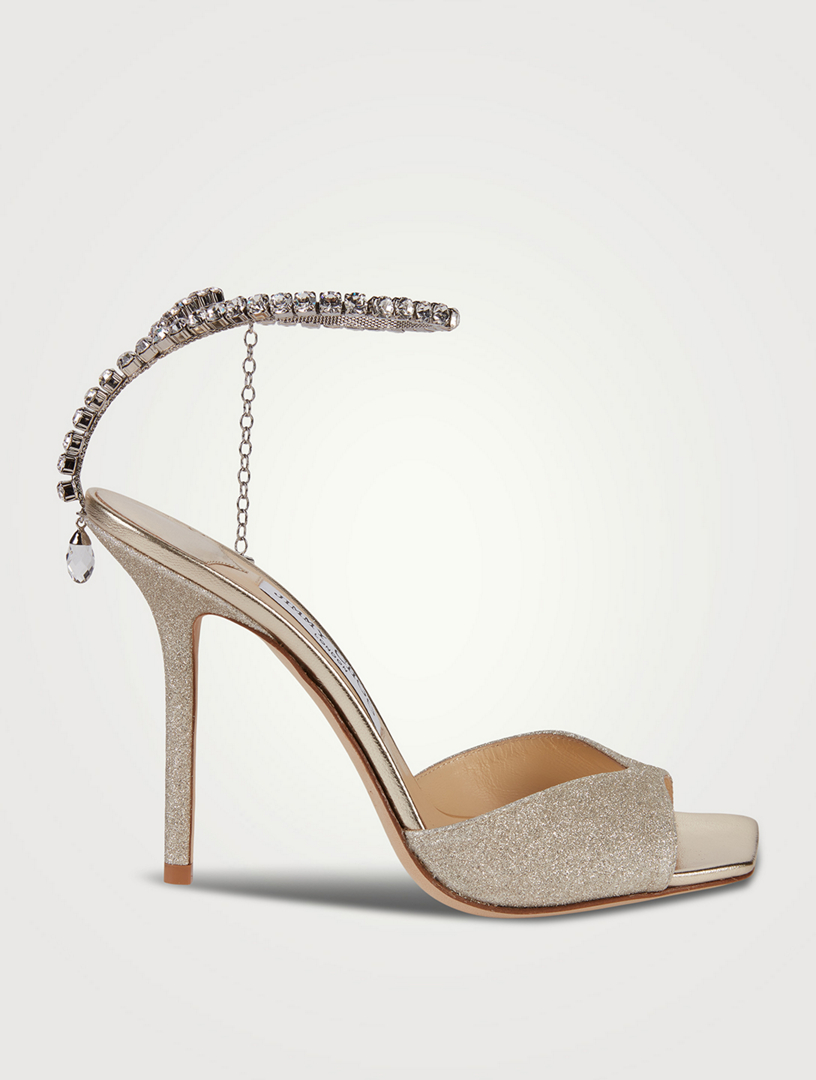 Saeda Glitter Sandals With Crystal Ankle Strap