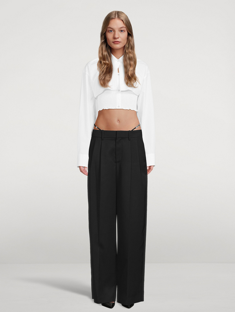 ALEXANDER WANG Wide-Leg Wool Trousers With Straps | Holt Renfrew