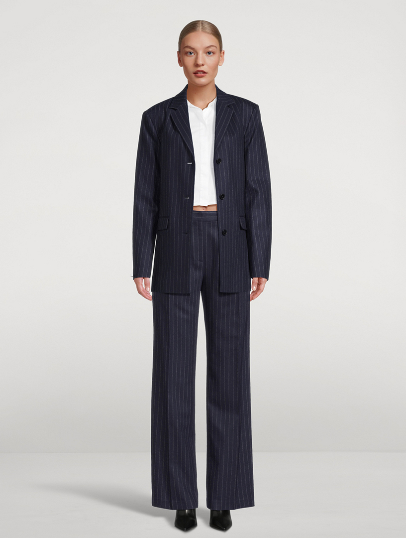 LOULOU STUDIO Amoya Wide-Leg Trousers In Pinstripe Print | Holt