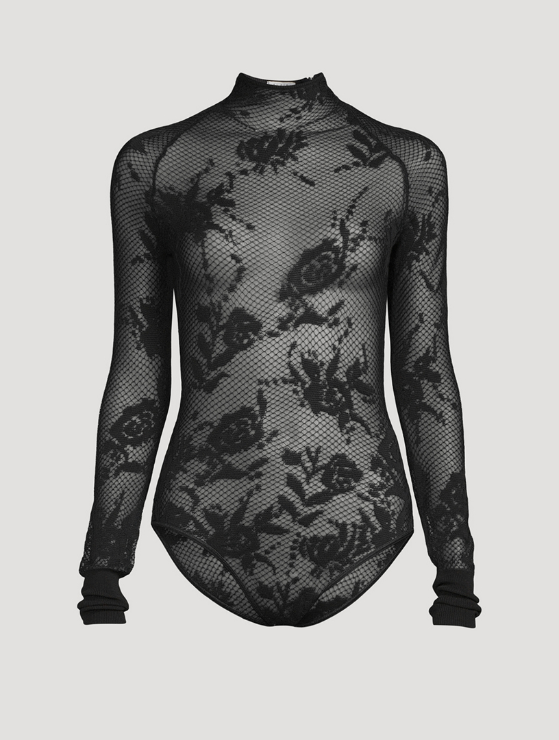 Sheer Floral Bodysuit - Black
