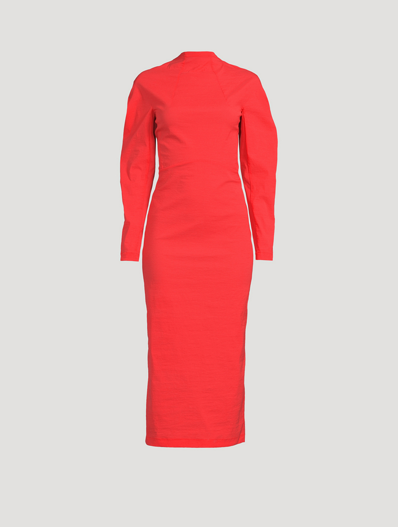 ALAÏA Taffeta Long-Sleeve Midi Dress