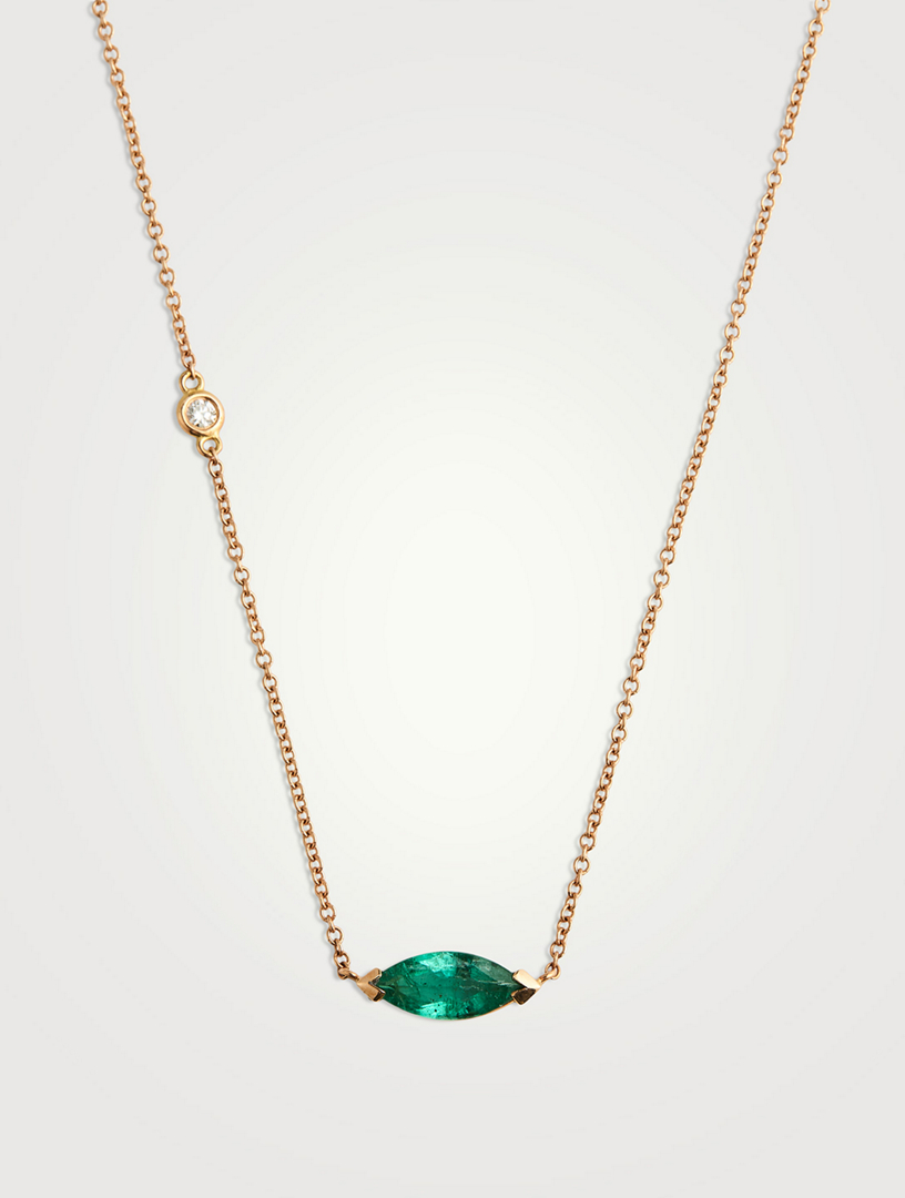 Collier en or rose 18 ct avec émeraude solitaire taille marquise