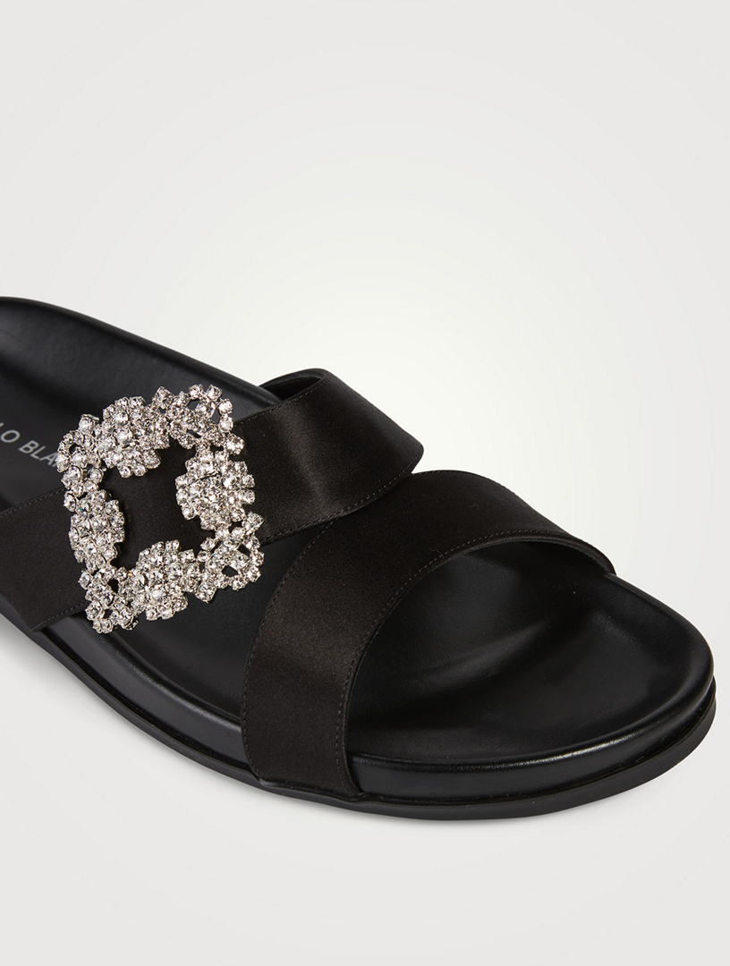 MANOLO BLAHNIK Chilanghi Embellished Satin Slide Sandals | Holt Renfrew