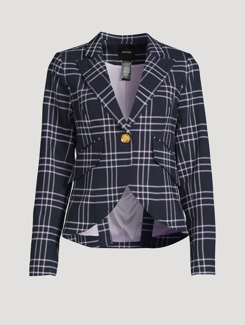 One-Button Blazer In Plaid Print