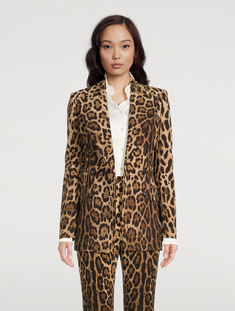DOLCE & GABBANA Stretch-Wool Double-Breasted Blazer In Leopard