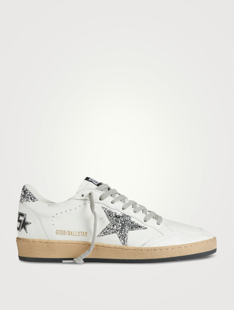 GOLDEN GOOSE Ball Star Leather Sneakers With Glitter Star | Holt