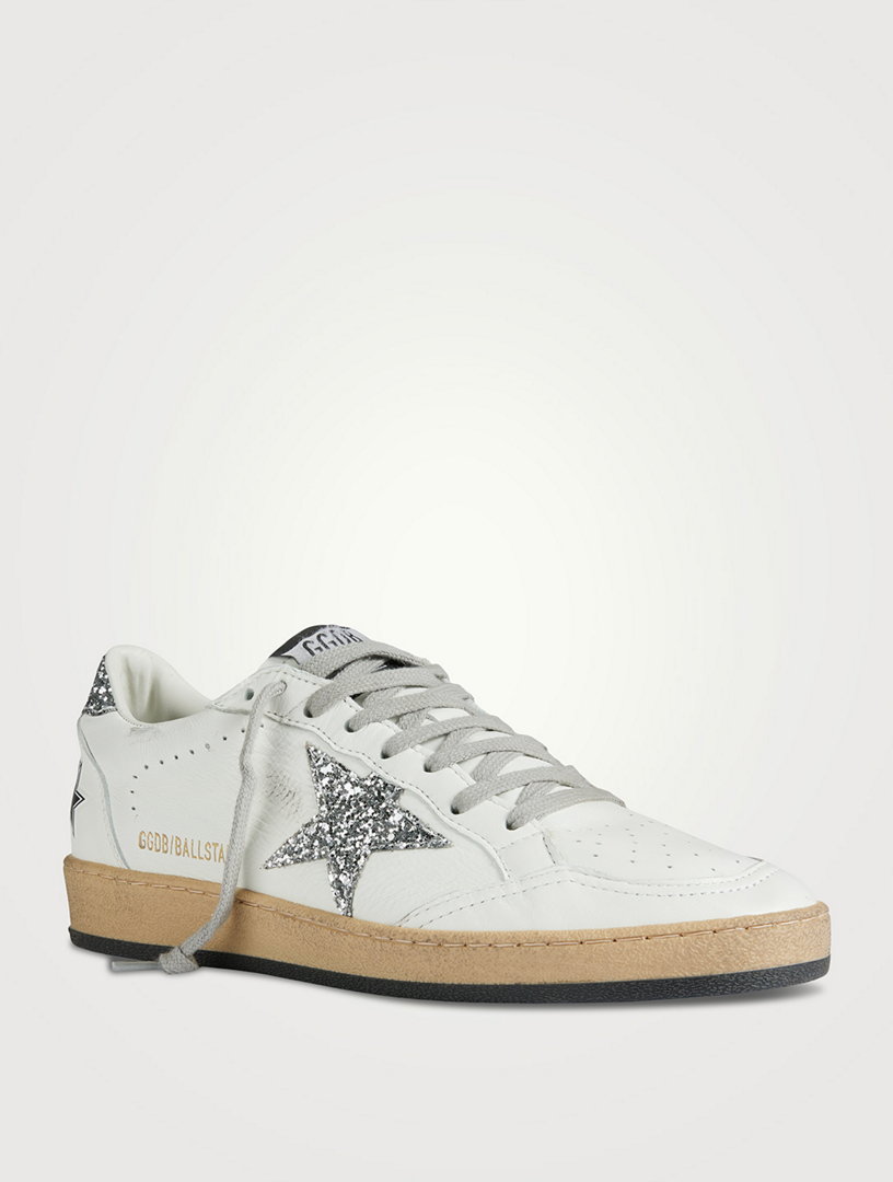 GOLDEN GOOSE Ball Star Leather Sneakers With Glitter Star | Holt