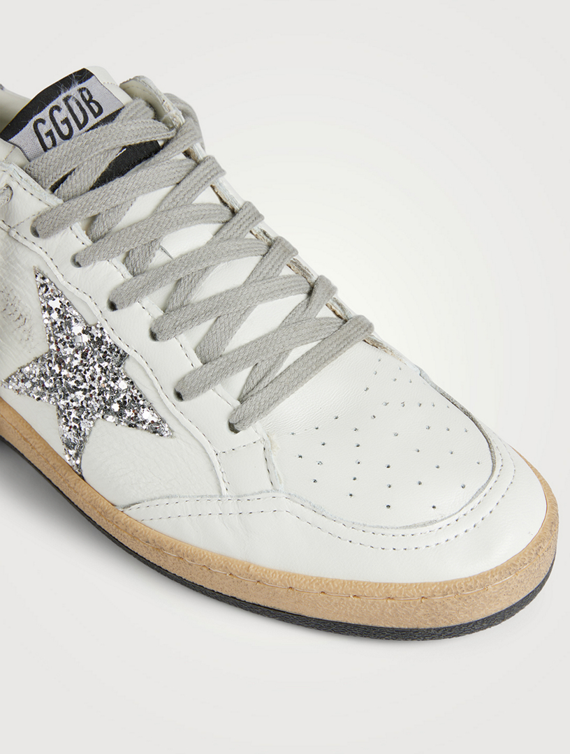 GOLDEN GOOSE Ball Star Leather Sneakers With Glitter Star | Holt